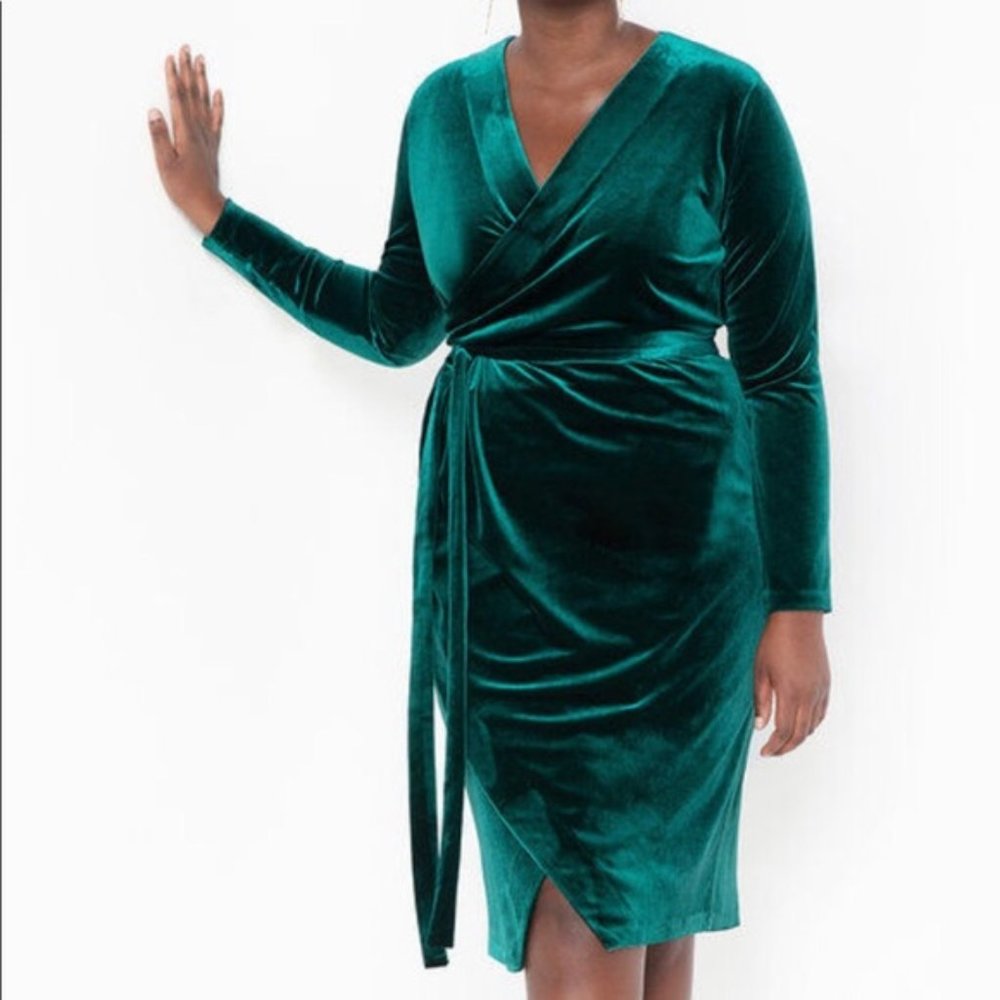 Eloquii Green Velvet Wrap Dress